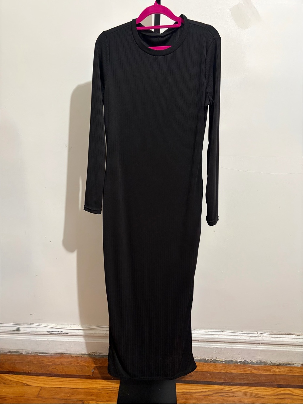Black Long Sleeve Midi Dress - Classic Women's Dress - Picture 2 of 7